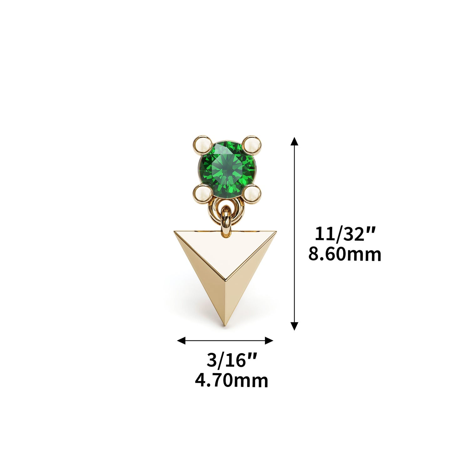 14K Gold Emerald Pyramid Dangle Threadless End