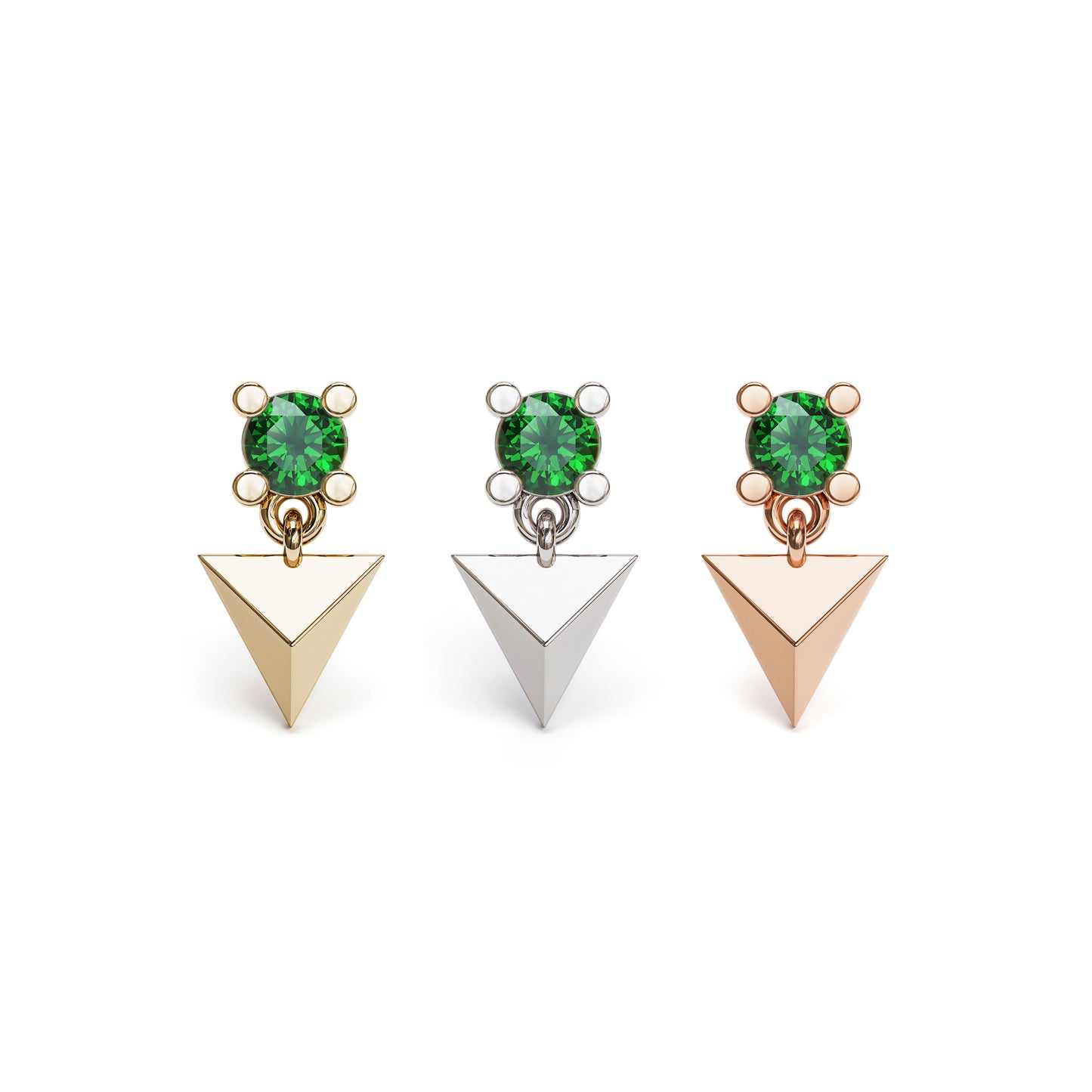 14K Gold Emerald Pyramid Dangle Threadless End