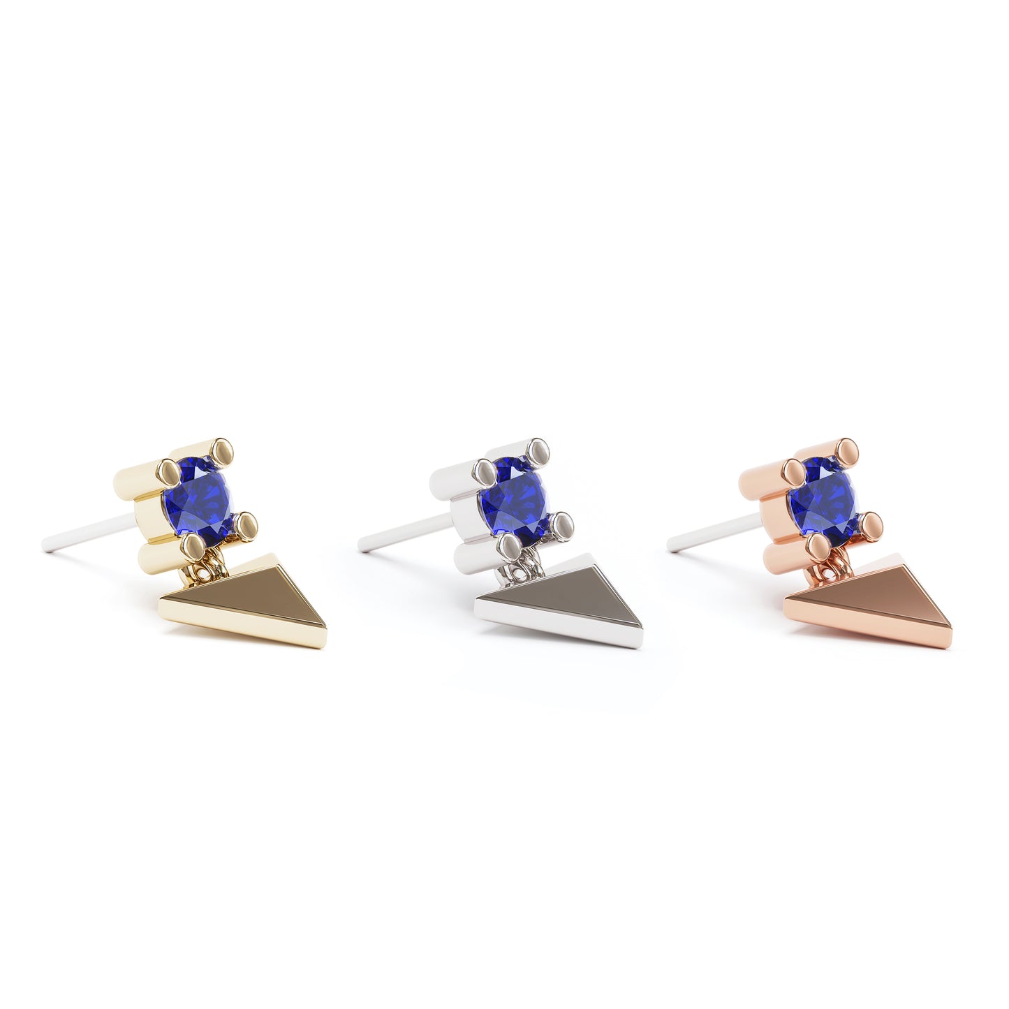 14K Gold Sapphire Pyramid Dangle Threadless End