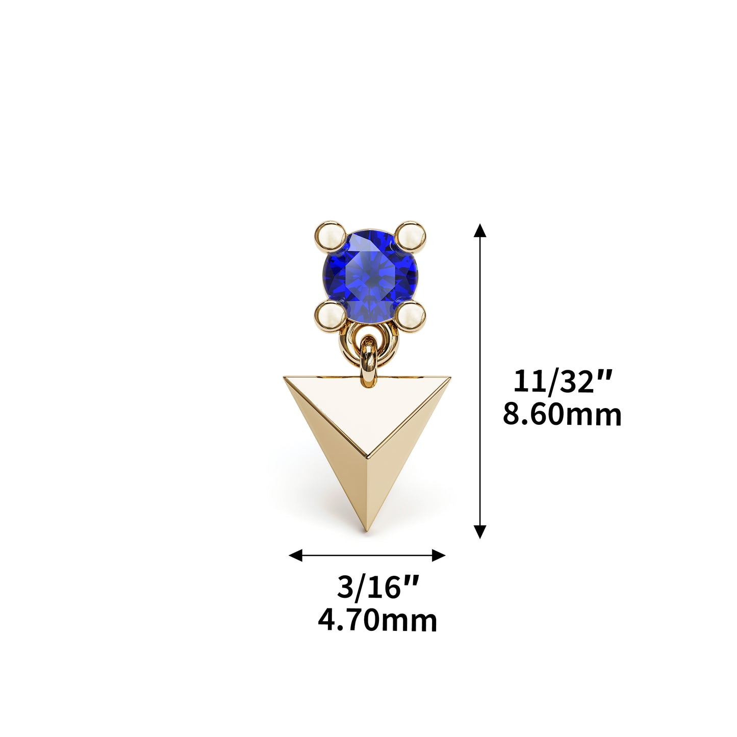 14K Gold Sapphire Pyramid Dangle Threadless End