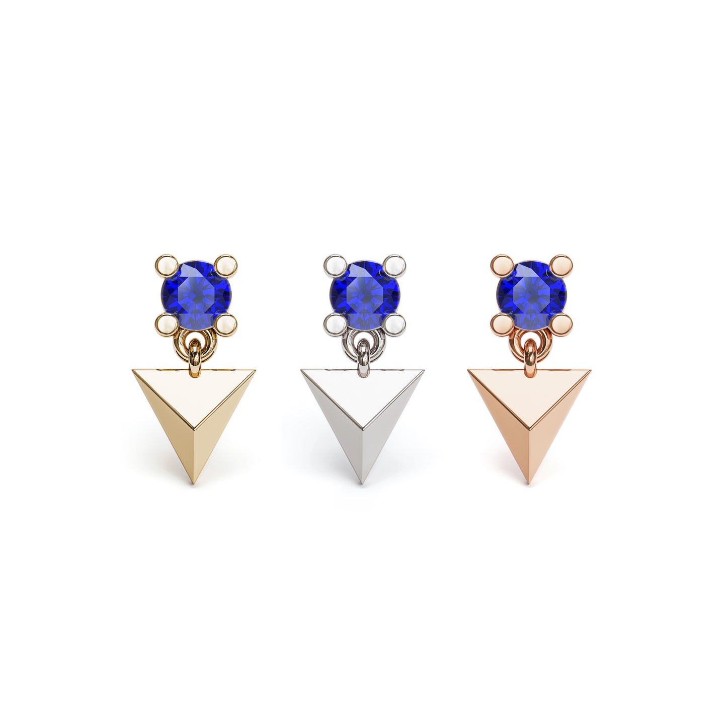 14K Gold Sapphire Pyramid Dangle Threadless End