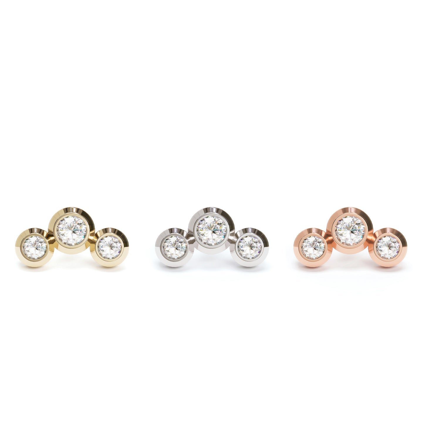 14K Gold Trio Diamond Curved Threadless End