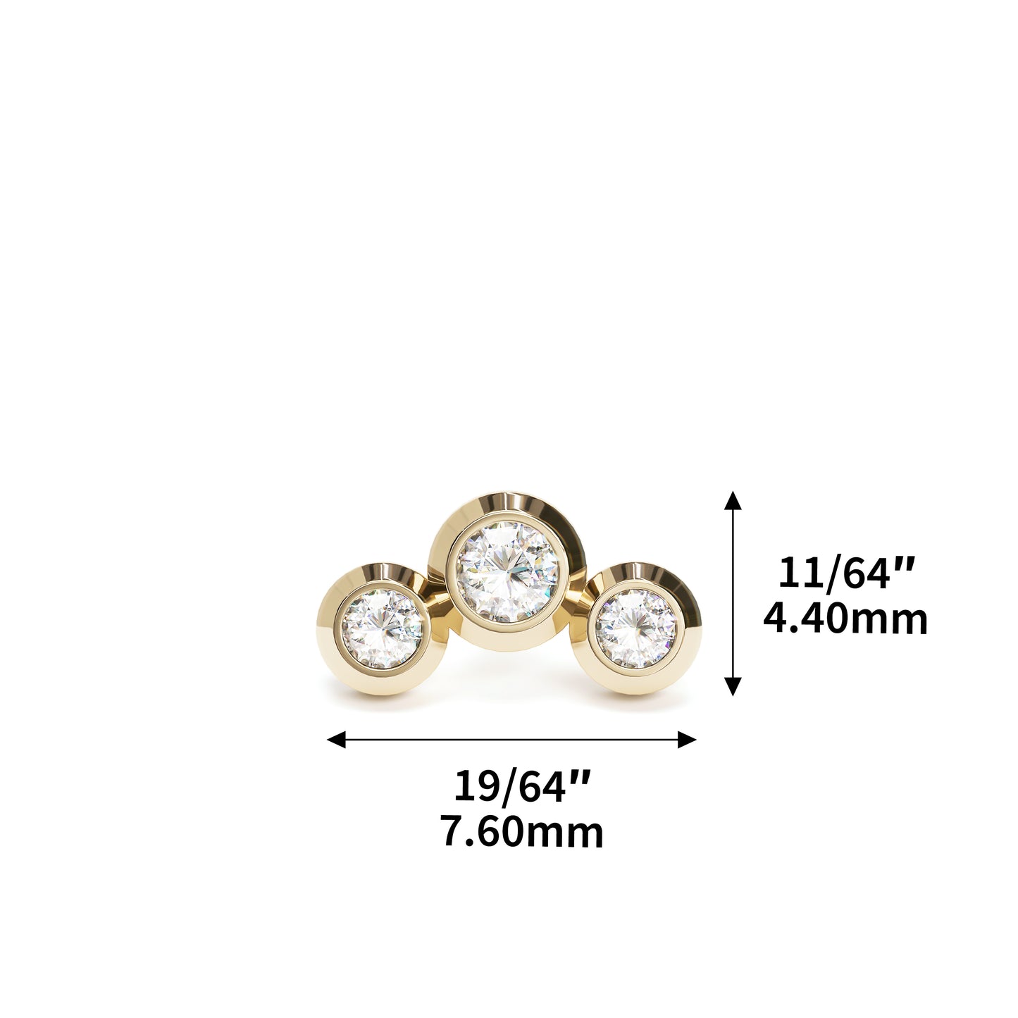 14K Gold Trio Diamond Curved Threadless End