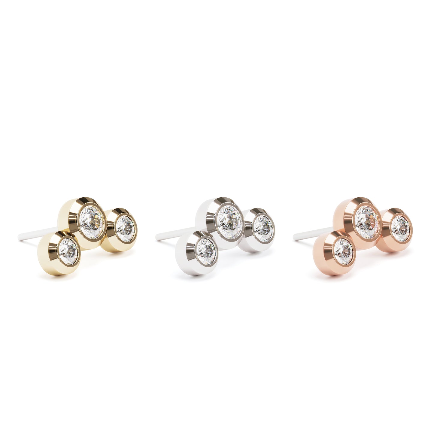 14K Gold Trio Diamond Curved Threadless End