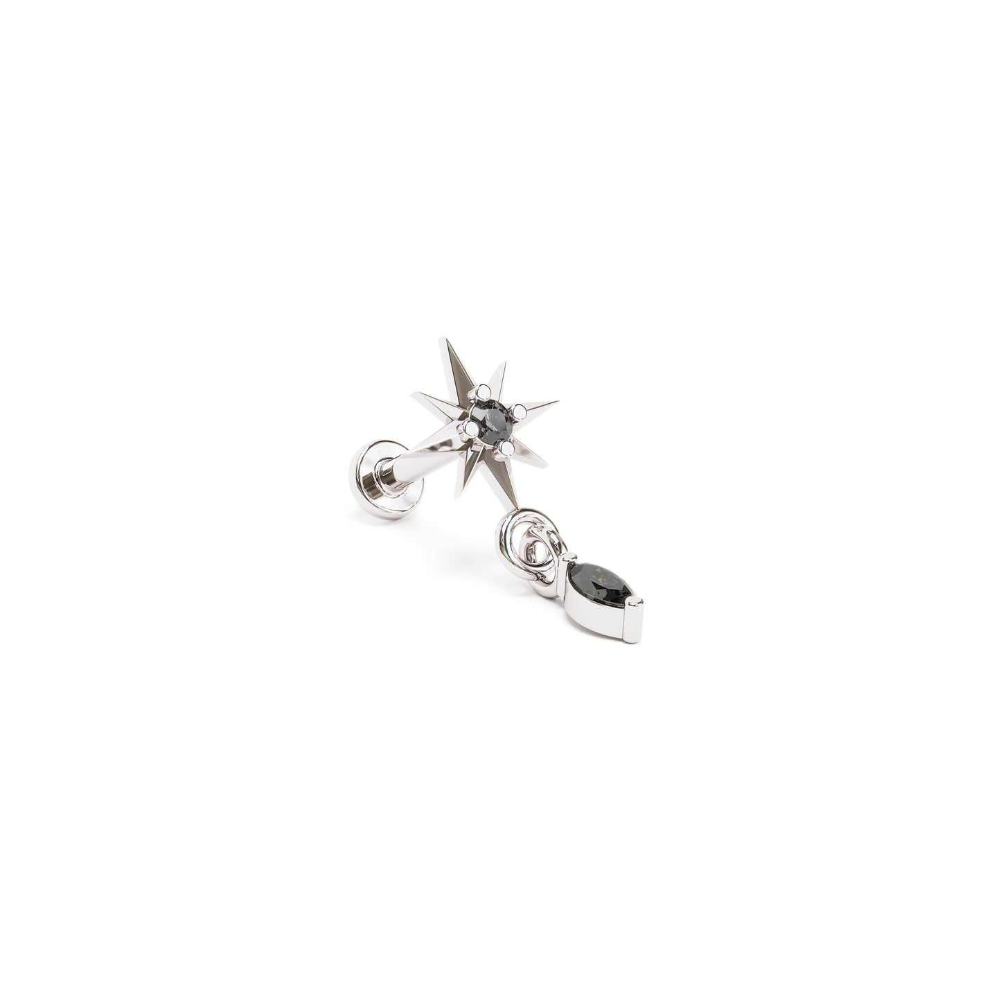 14K Gold Marquise Black Diamond Starburst Dangle Stud