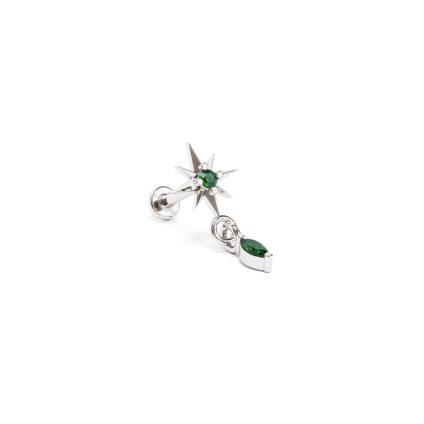 14K Gold Marquise Emerald Starburst Dangle Stud