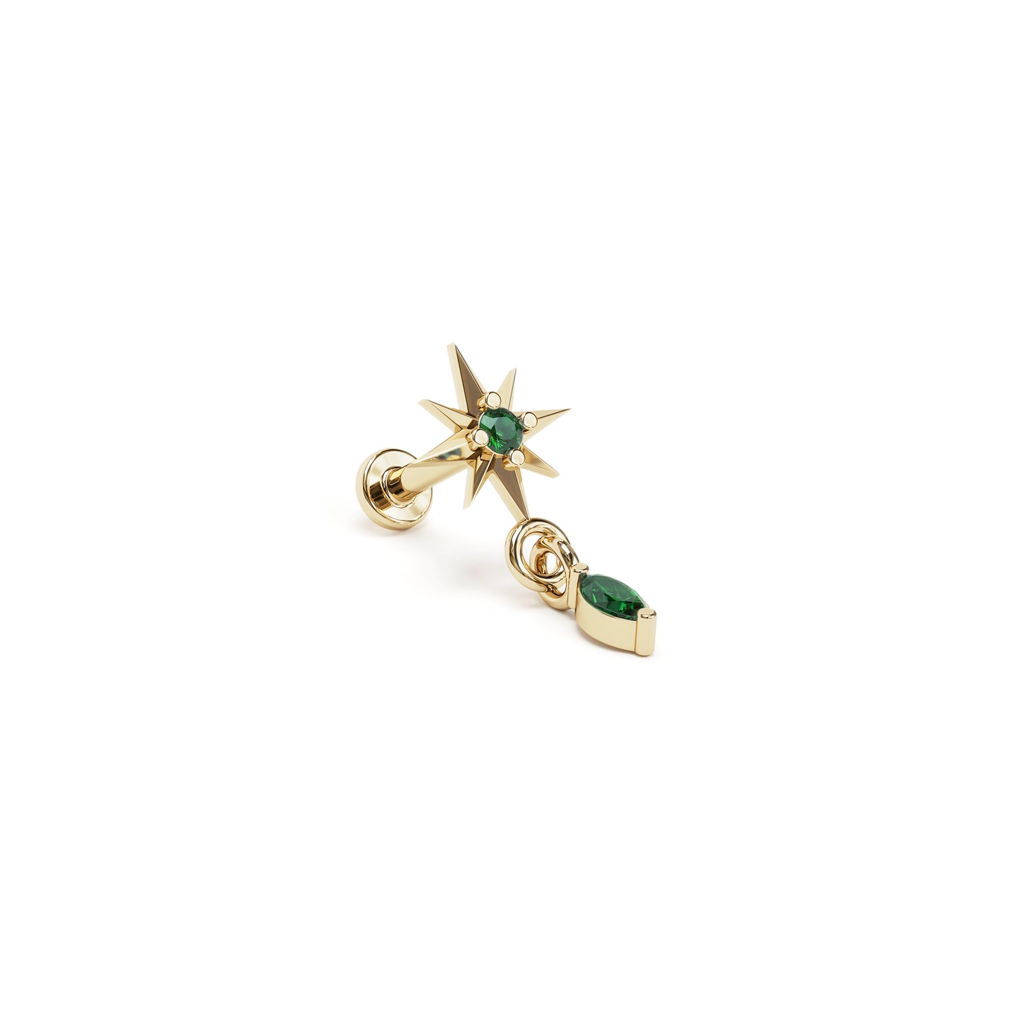 14K Gold Marquise Emerald Starburst Dangle Stud