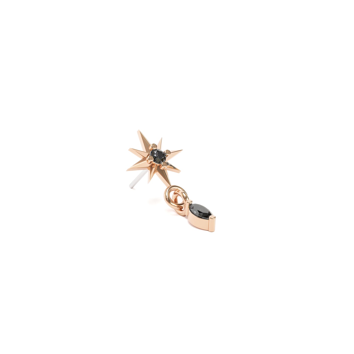 14K Gold Black Marquise Diamond Starburst Dangle Threadless End