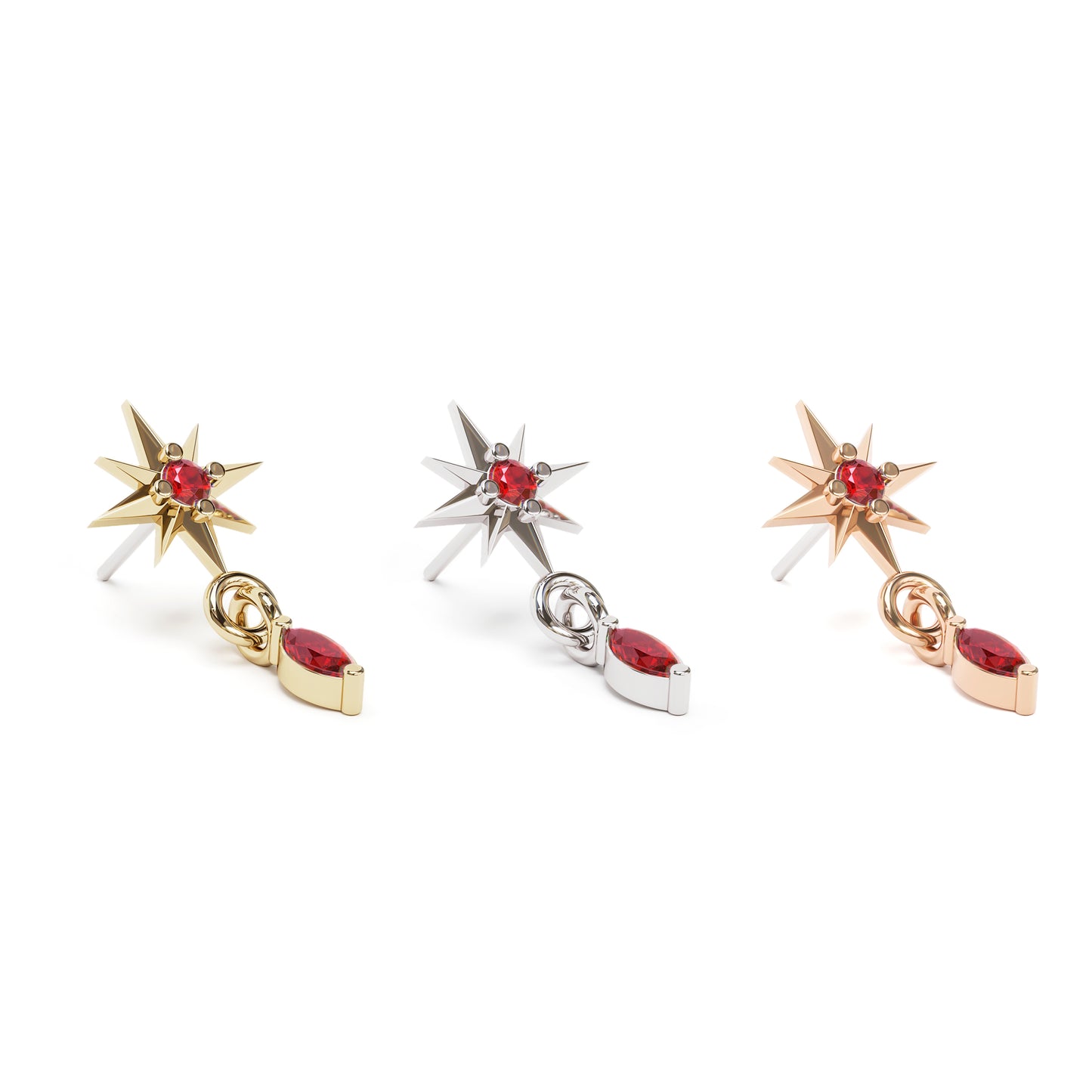 14K Gold Marquise Ruby Starburst Dangle Threadless End