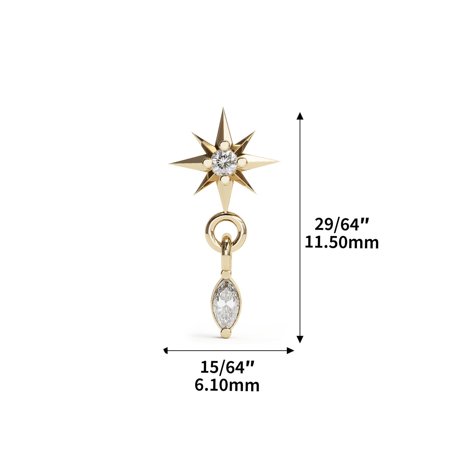 14K Gold Marquise Diamond Starburst Dangle Threadless End
