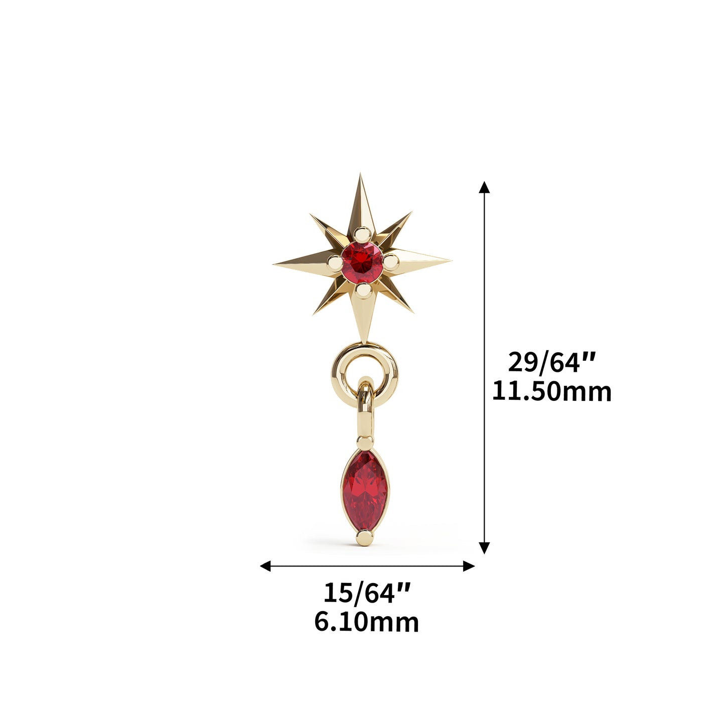 14K Gold Marquise Ruby Starburst Dangle Threadless End