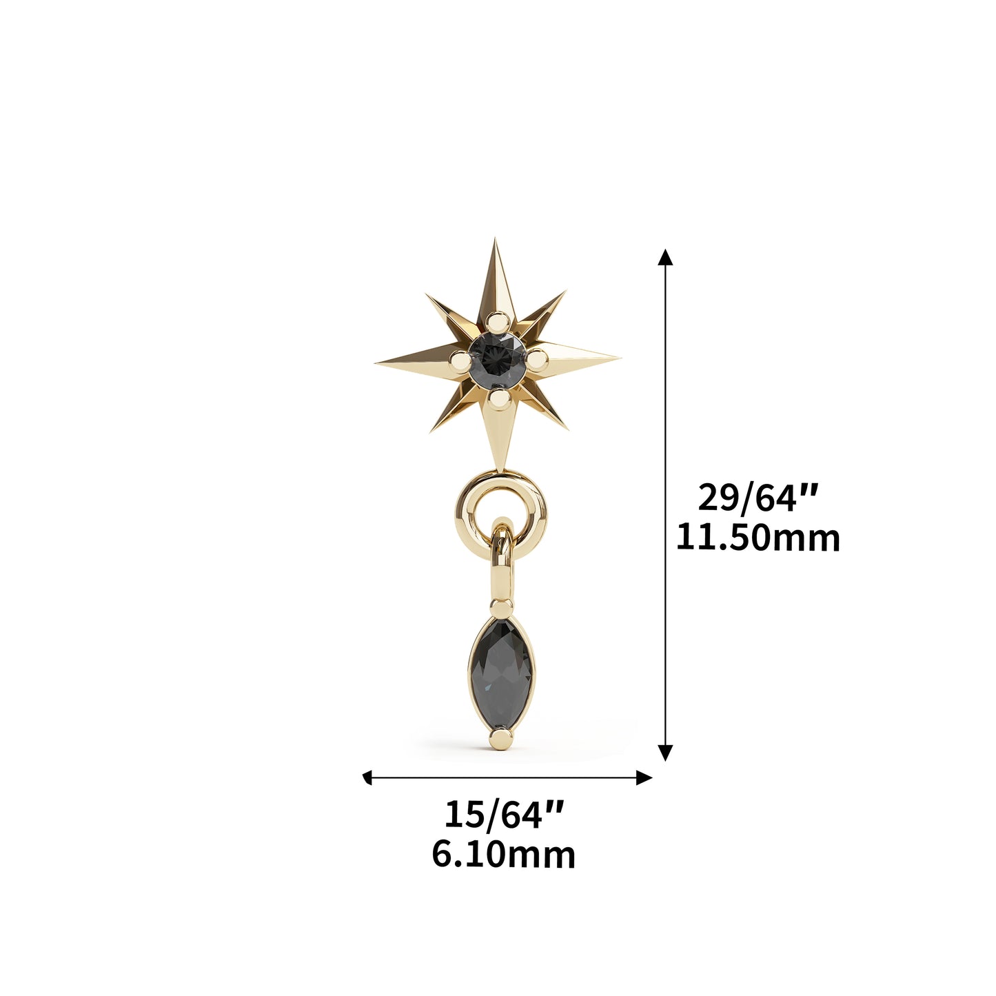 14K Gold Black Marquise Diamond Starburst Dangle Threadless End