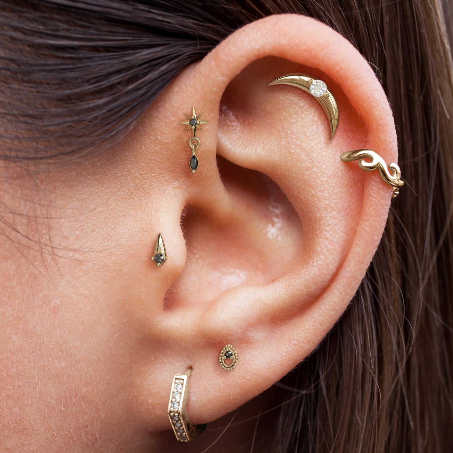 14K Gold Black Marquise Diamond Starburst Dangle Threadless End