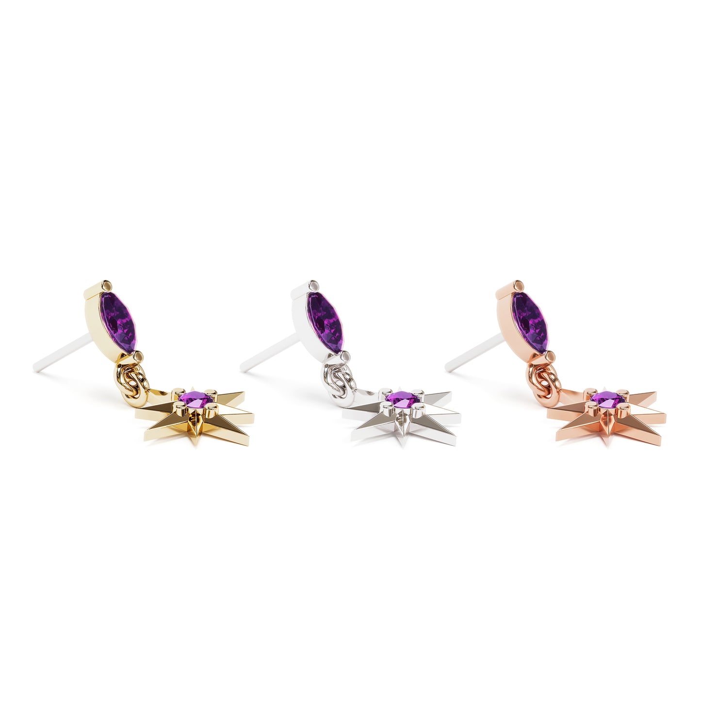 14K Gold Amethyst Starburst Dangle Threadless End