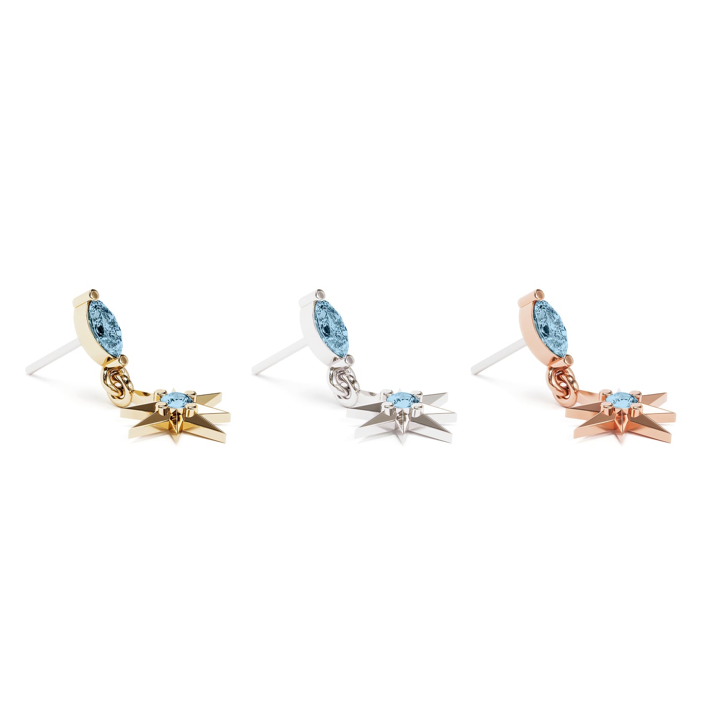 14K Gold Blue Topaz Starburst Dangle Threadless End