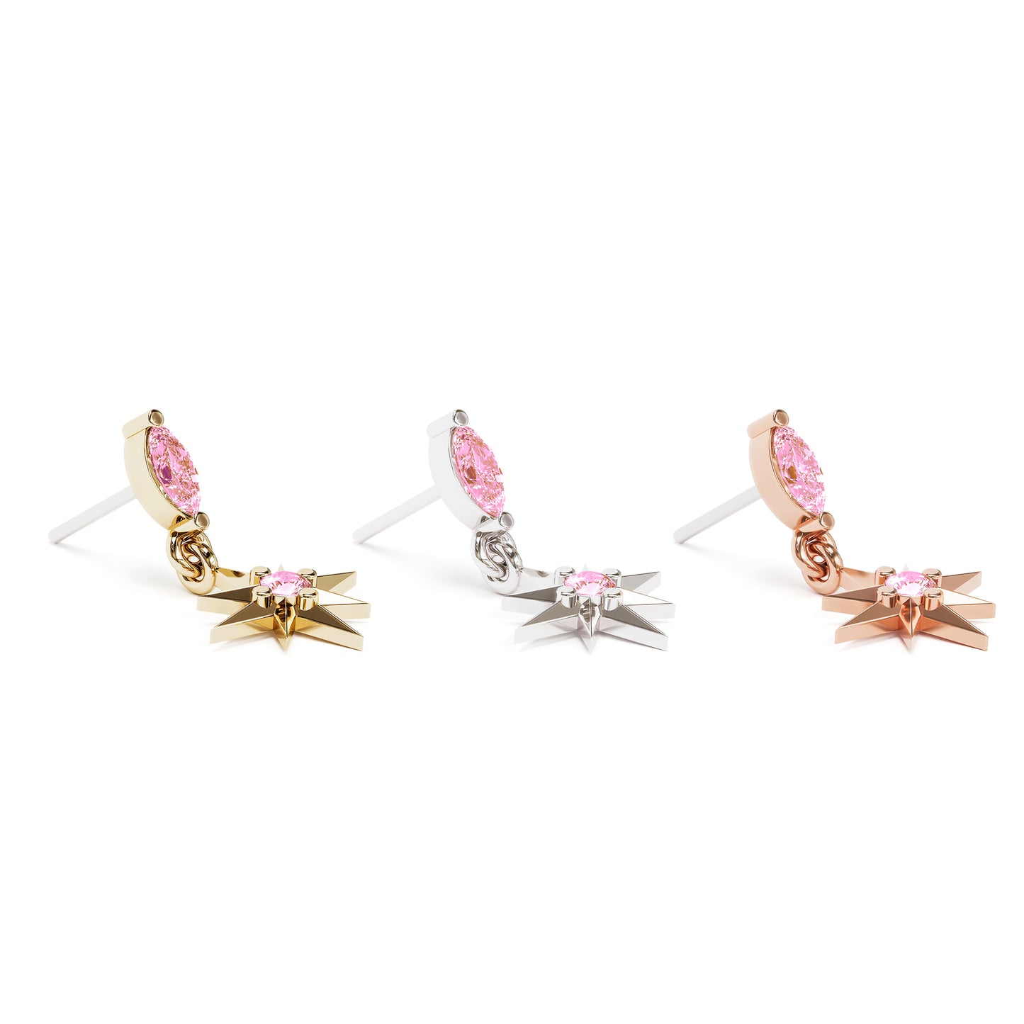 14K Gold Blue Pink Tourmaline Dangle Threadless End
