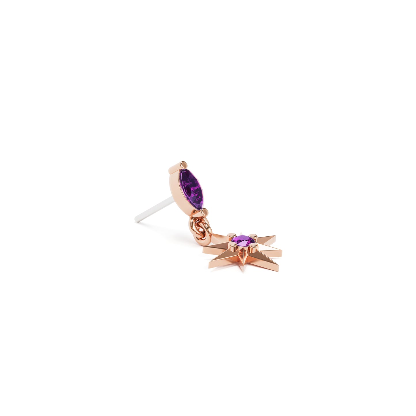 14K Gold Amethyst Starburst Dangle Threadless End