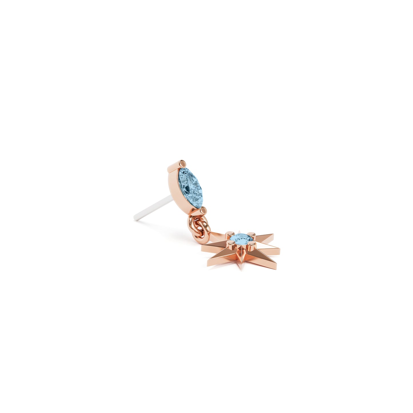 14K Gold Blue Topaz Starburst Dangle Threadless End
