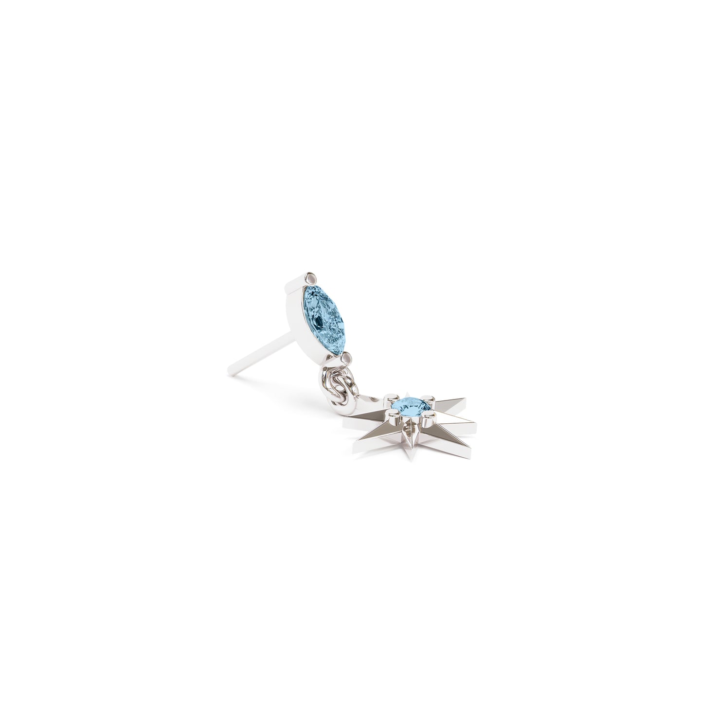 14K Gold Blue Topaz Starburst Dangle Threadless End