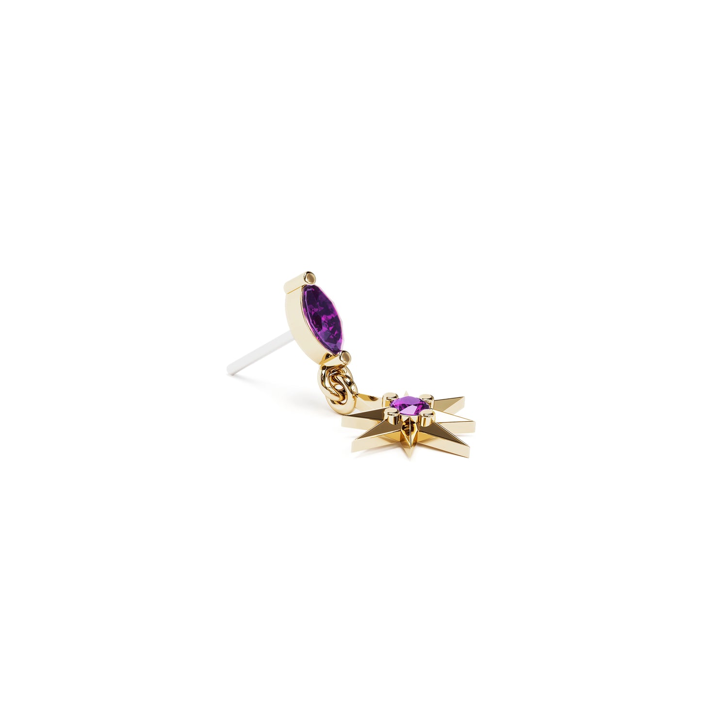 14K Gold Amethyst Starburst Dangle Threadless End