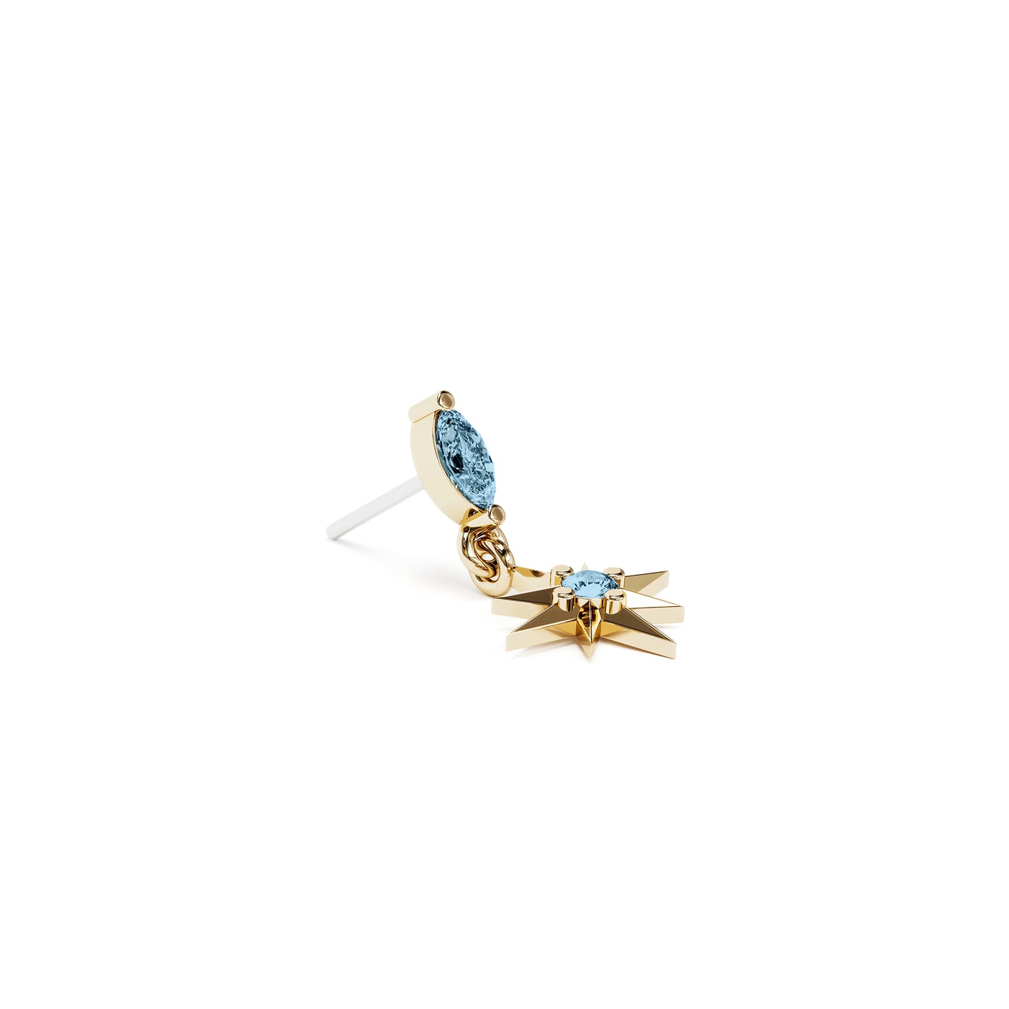 14K Gold Blue Topaz Starburst Dangle Threadless End
