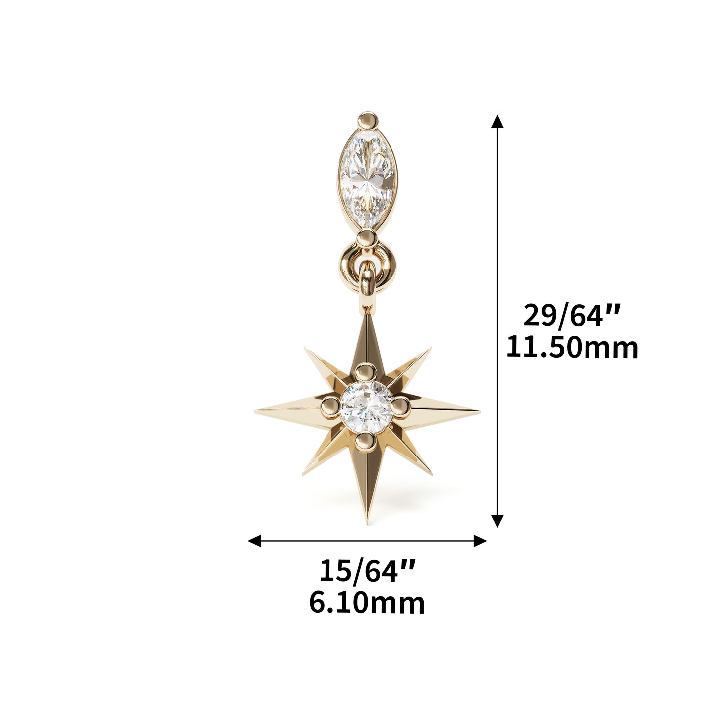 14K Gold Diamond Starburst Dangle Threadless End