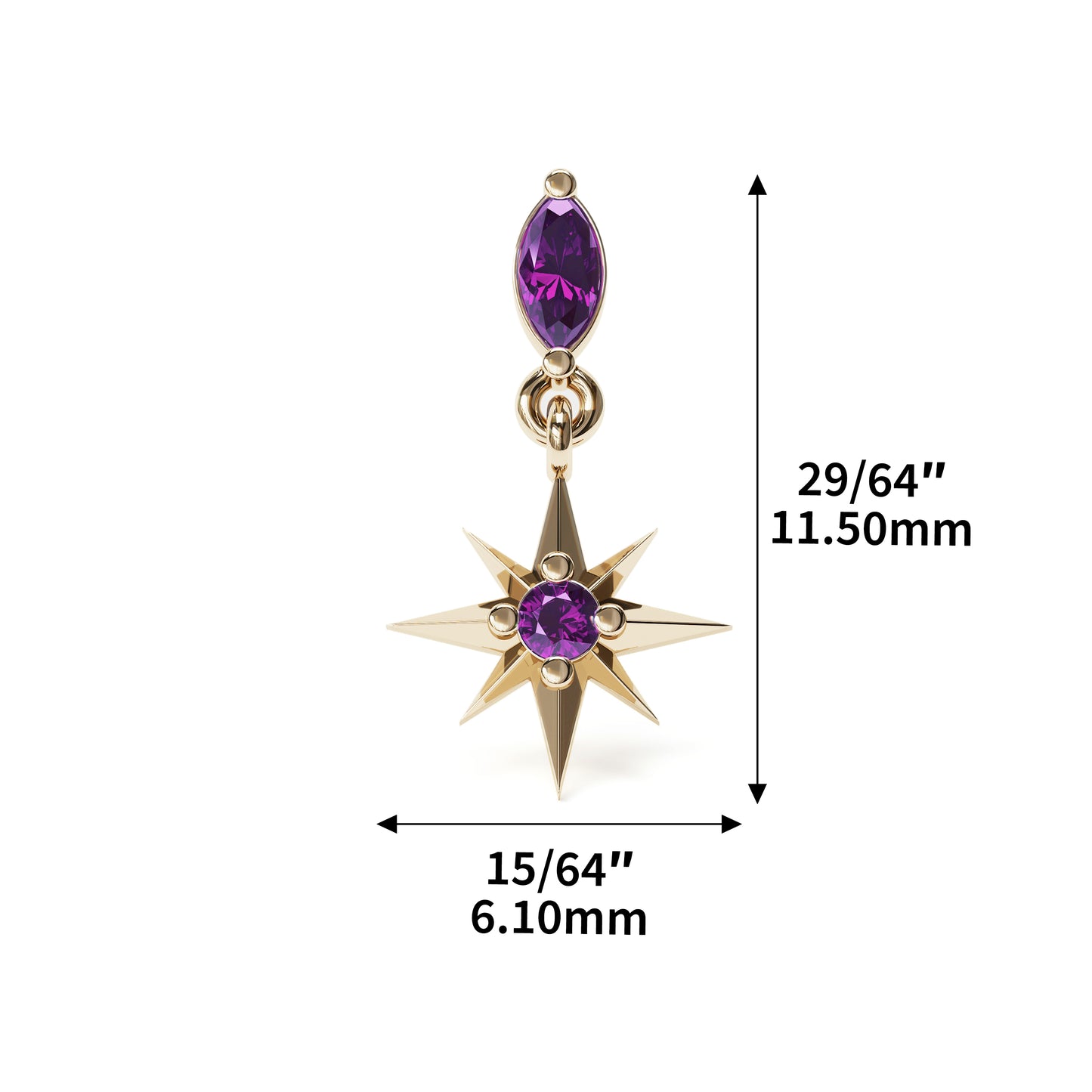 14K Gold Amethyst Starburst Dangle Threadless End