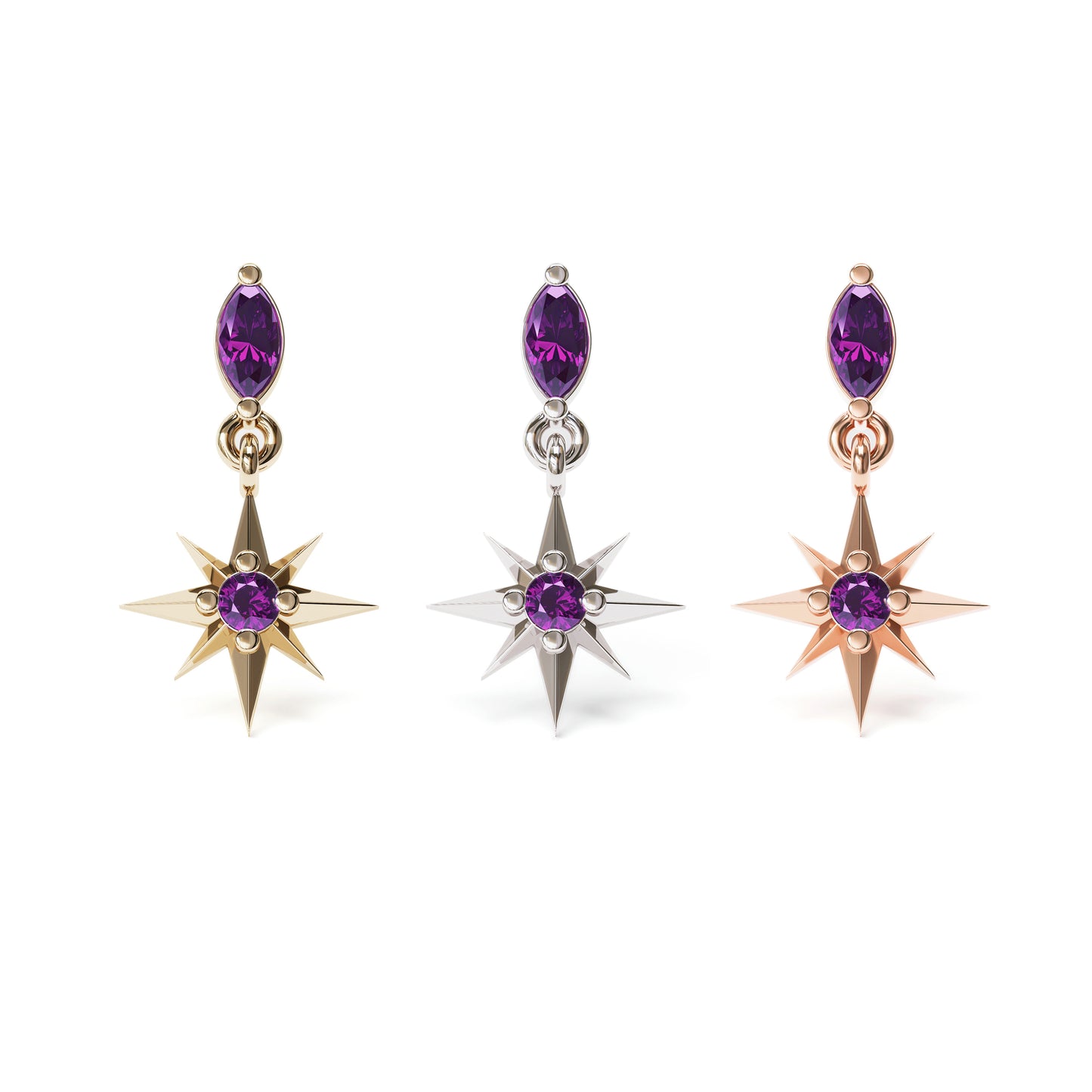 14K Gold Amethyst Starburst Dangle Threadless End