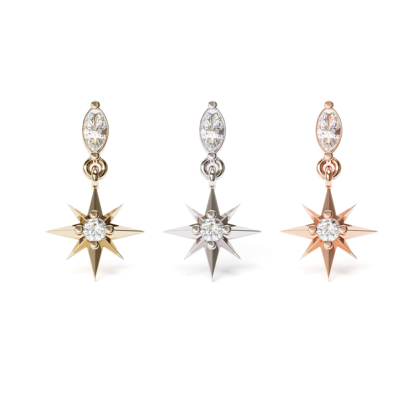 14K Gold Diamond Starburst Dangle Threadless End