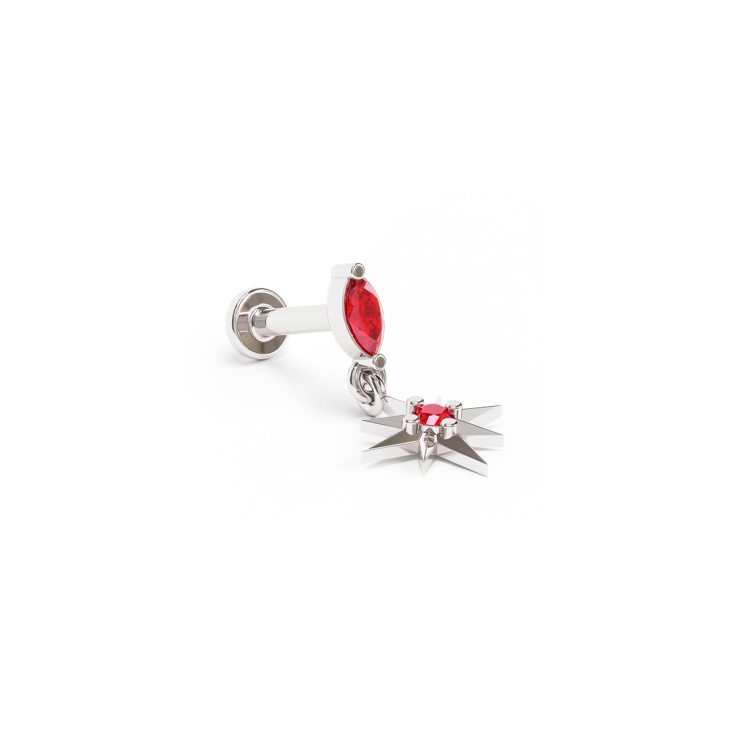 14K Gold Ruby Starburst Dangle Stud