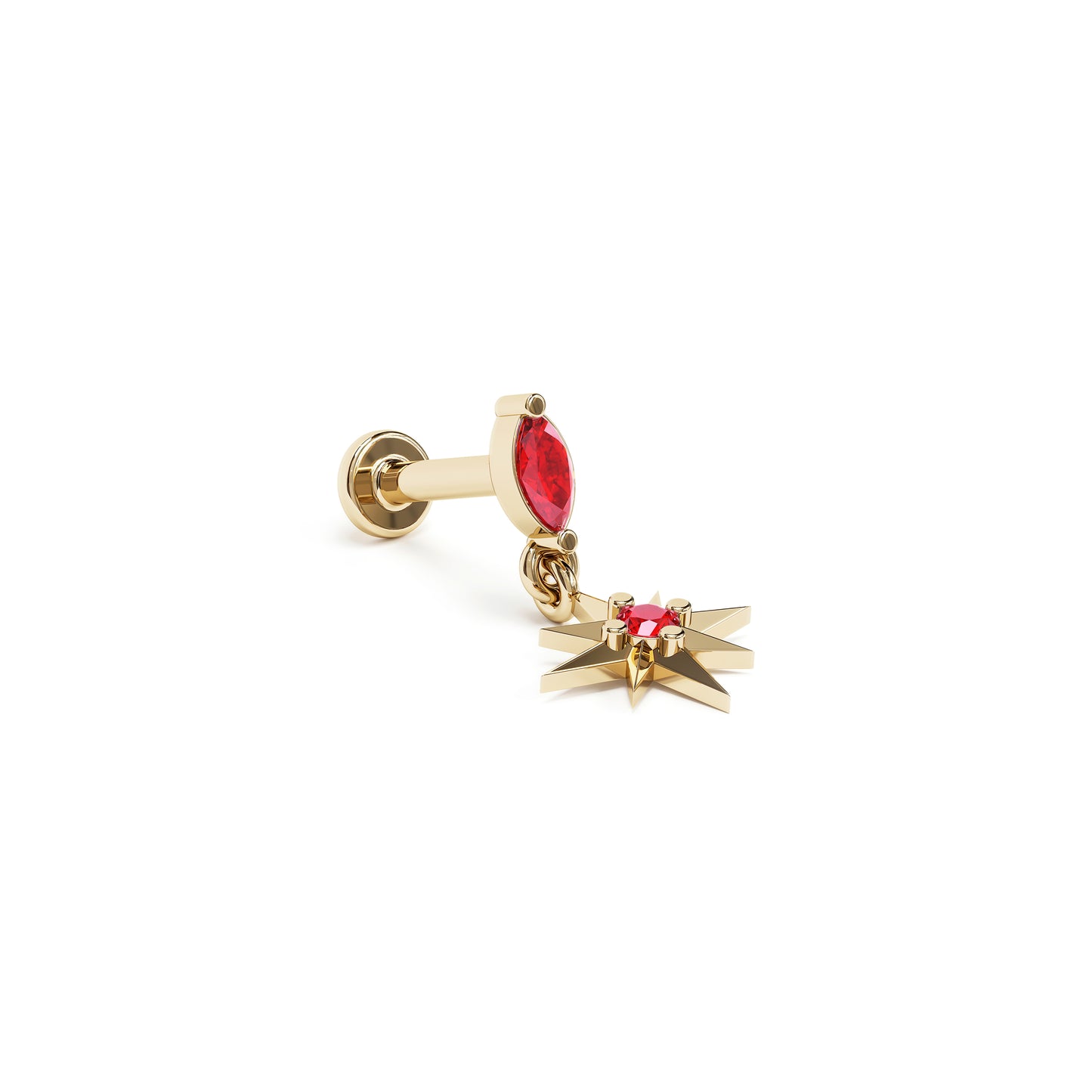 14K Gold Ruby Starburst Dangle Stud