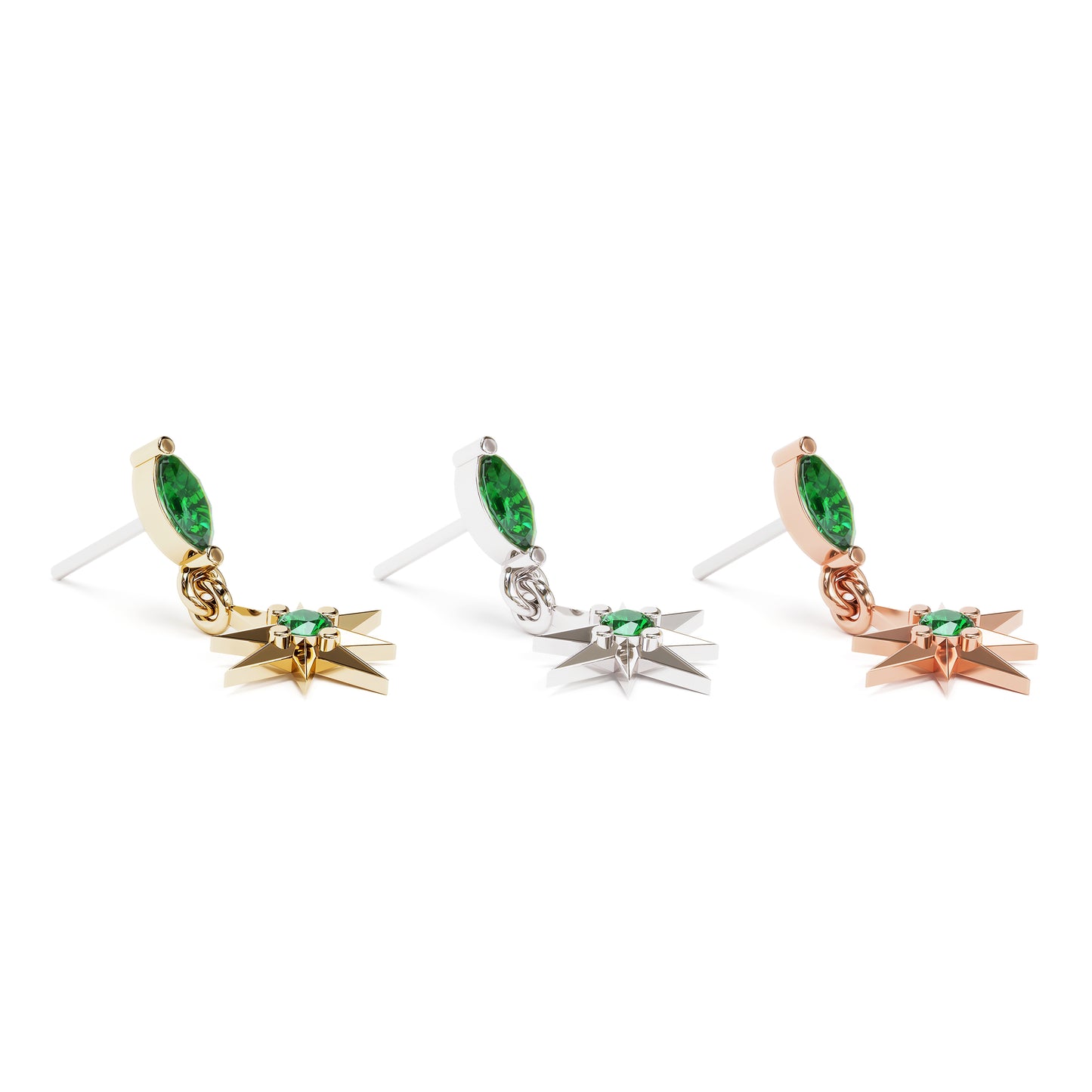 14K Gold Emerald Starburst Dangle Threadless End