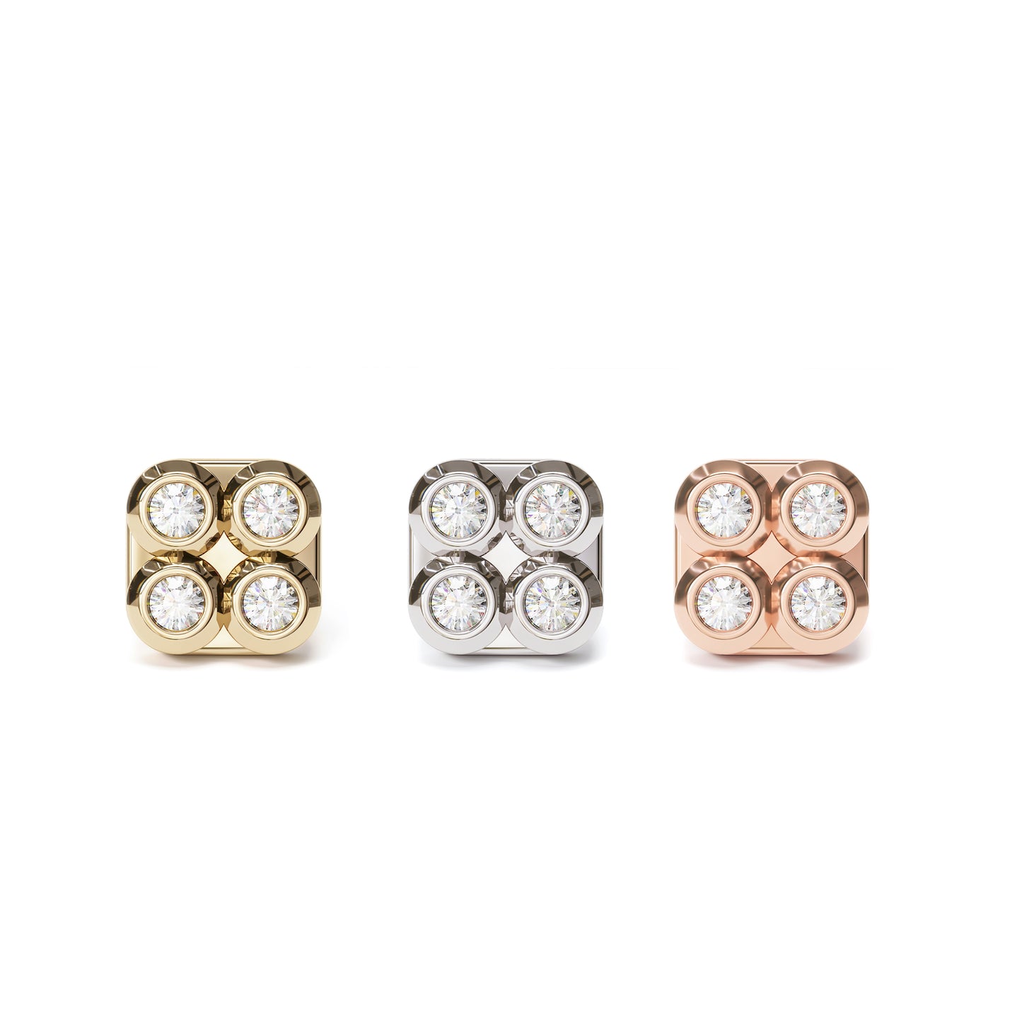 14K Gold Diamond Puffed Square Threadless End