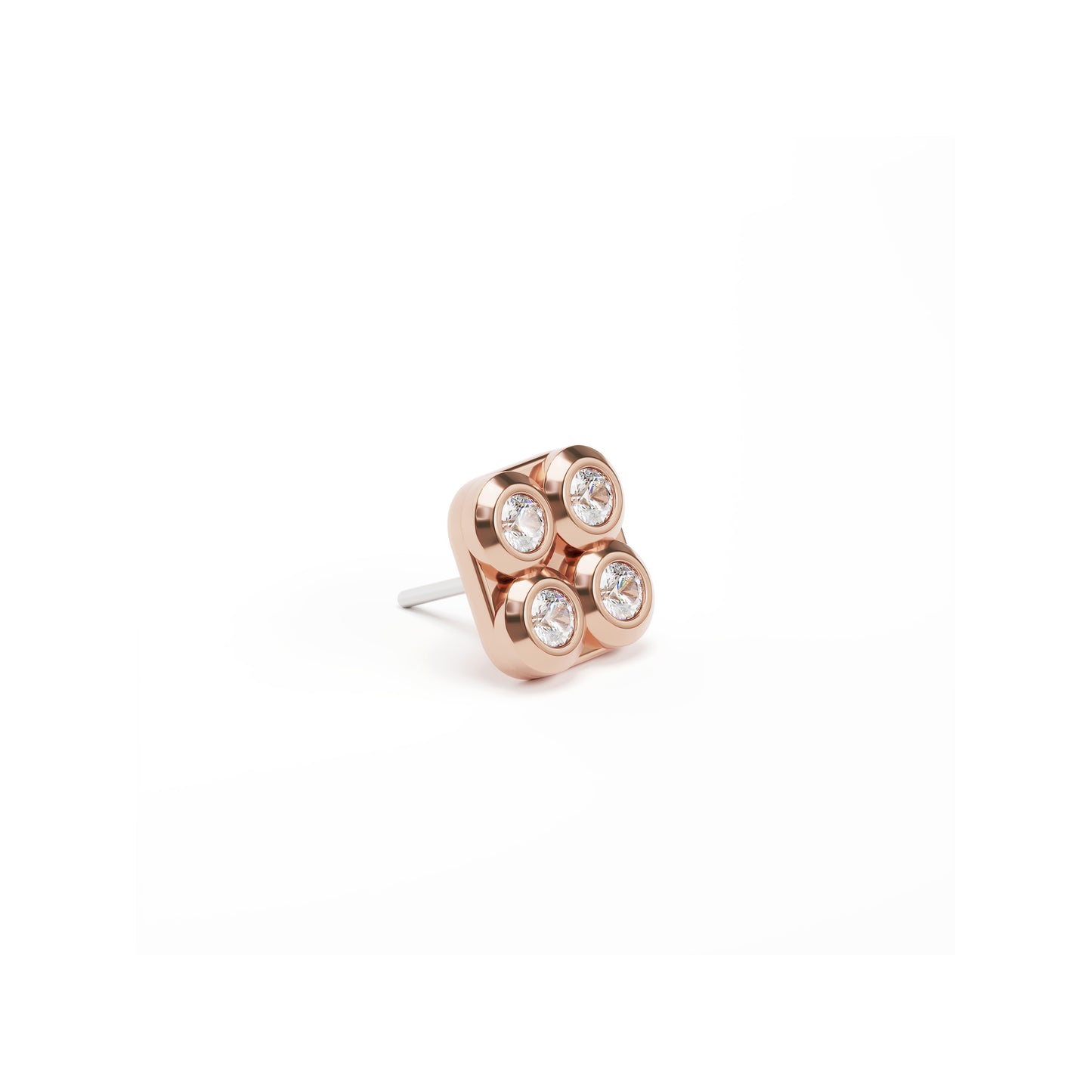 14K Gold Diamond Puffed Square Threadless End