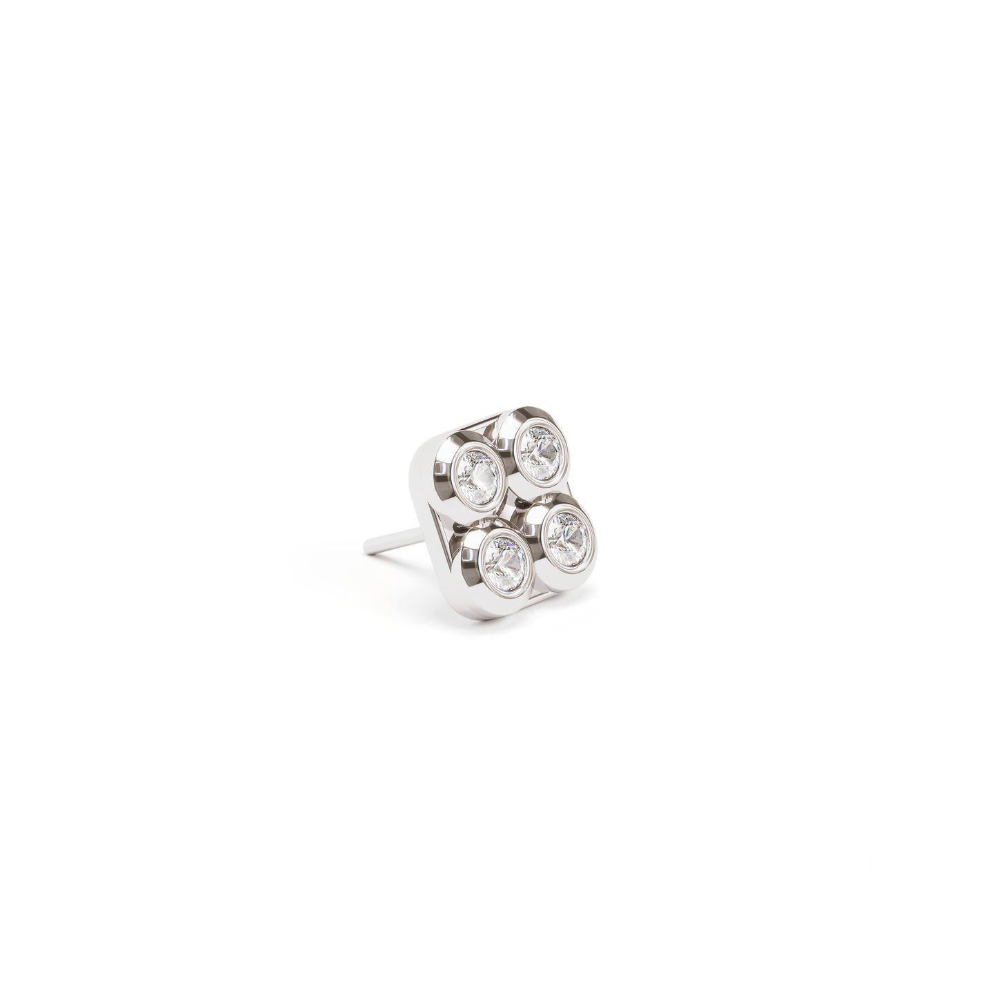14K Gold Diamond Puffed Square Threadless End