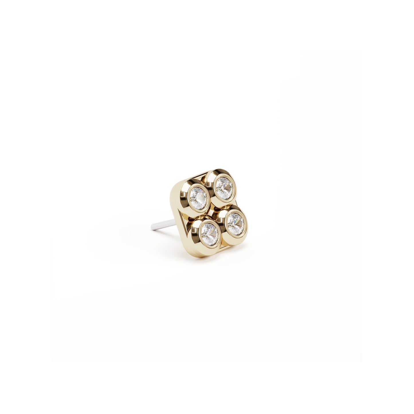 14K Gold Diamond Puffed Square Threadless End