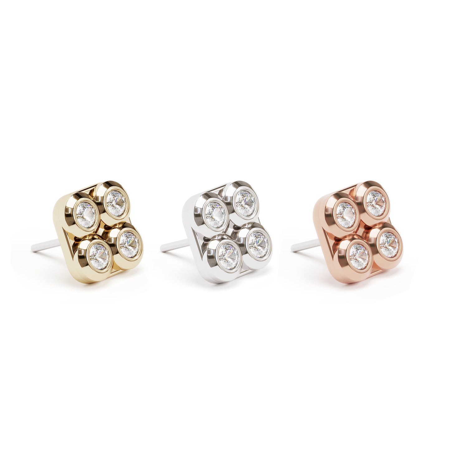 14K Gold Diamond Puffed Square Threadless End