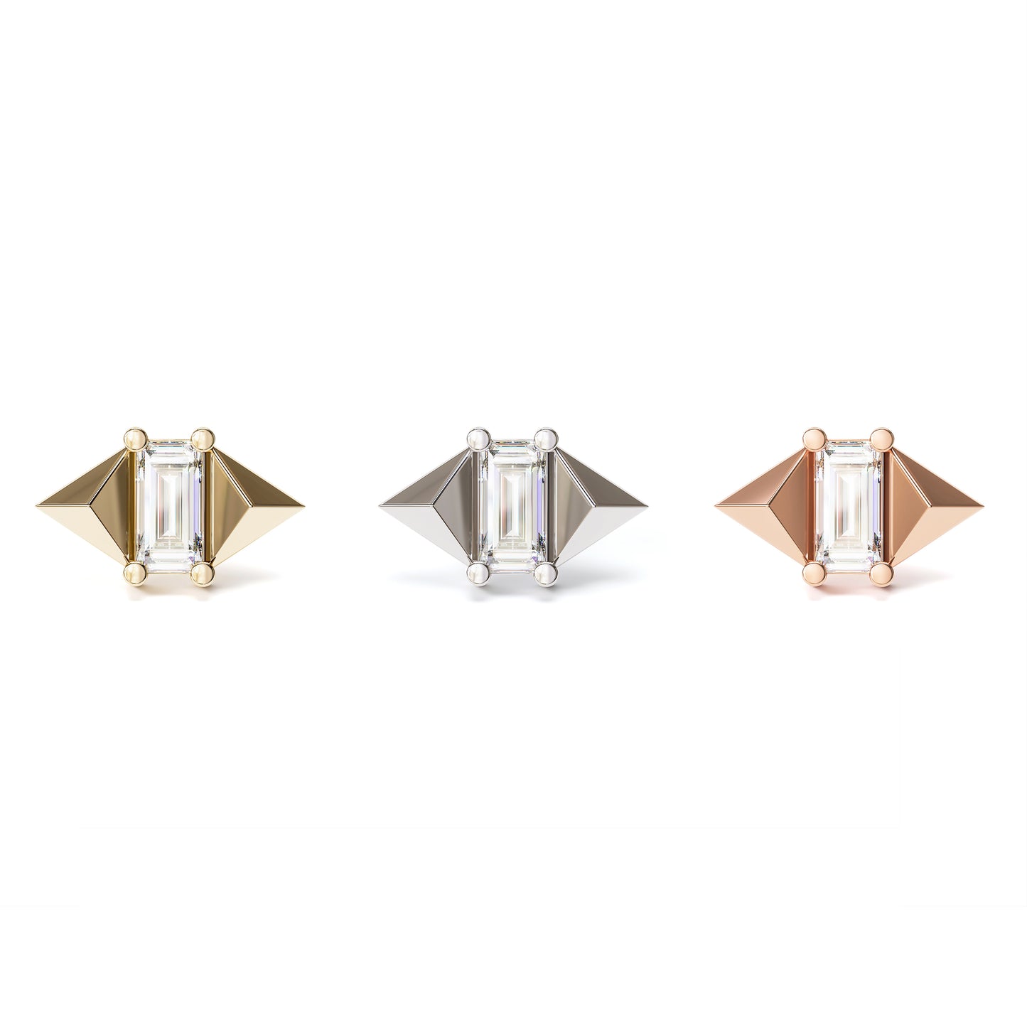 14K Gold Baguette Diamond Pyramid Threadless End