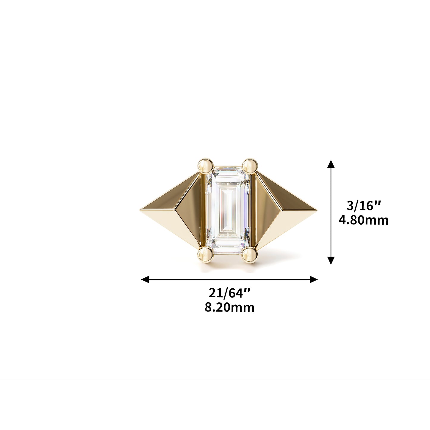 14K Gold Baguette Diamond Pyramid Threadless End