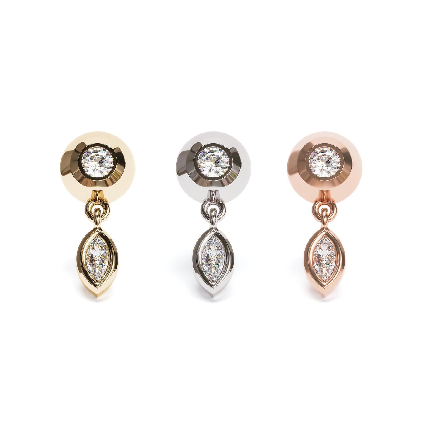 14K Gold Marquise Diamond Dangle Threadless End
