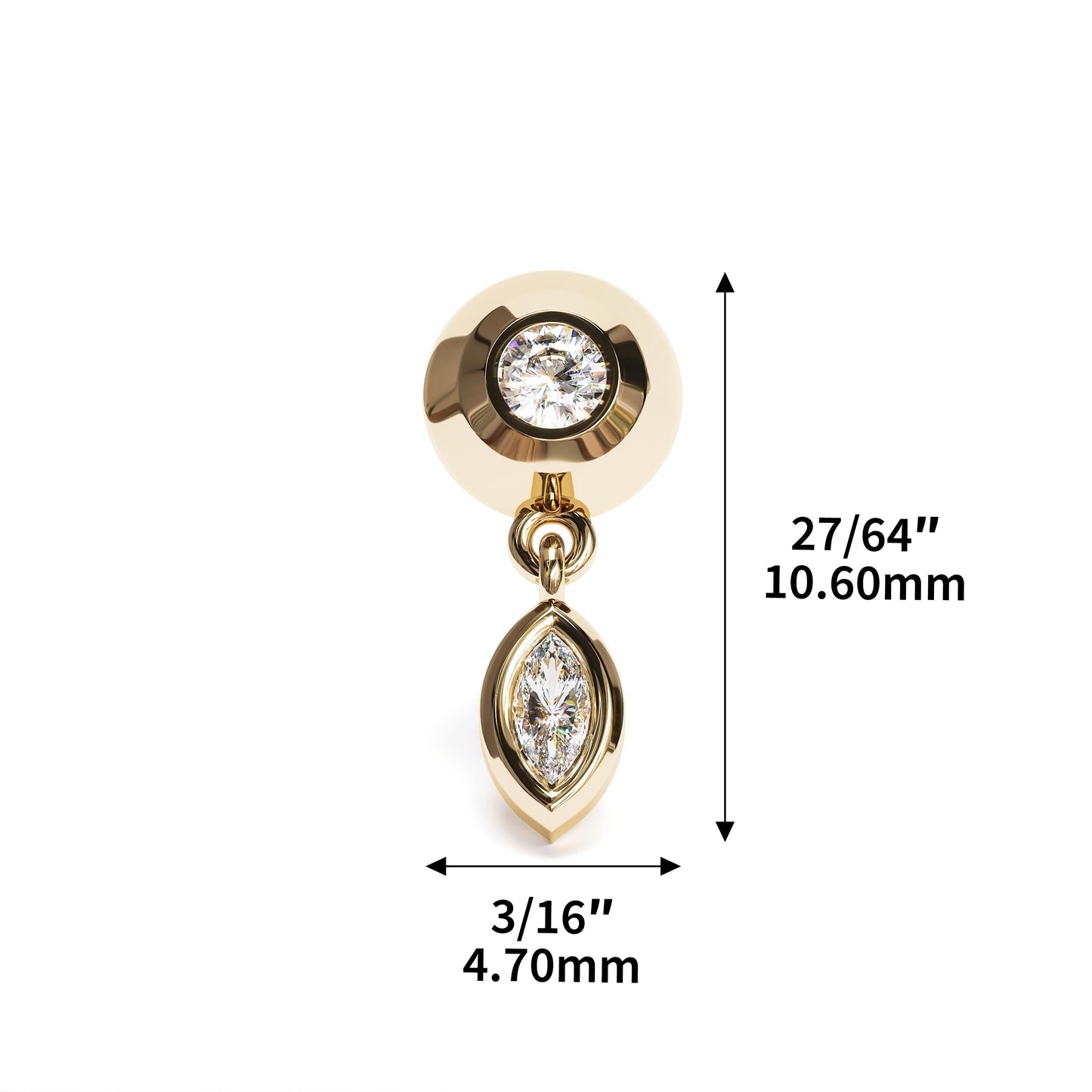 14K Gold Marquise Diamond Dangle Threadless End
