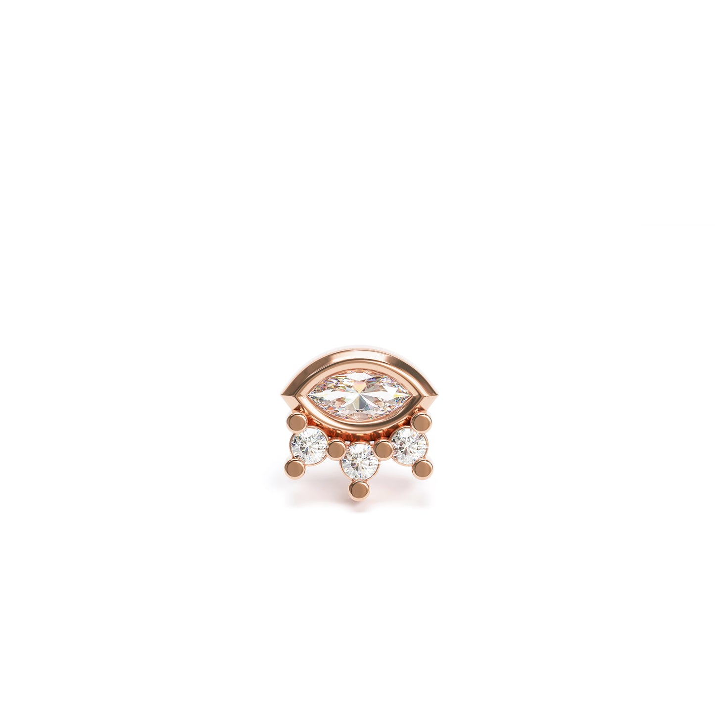 14K Gold Marquise Round Diamond Sunrise Threadless End