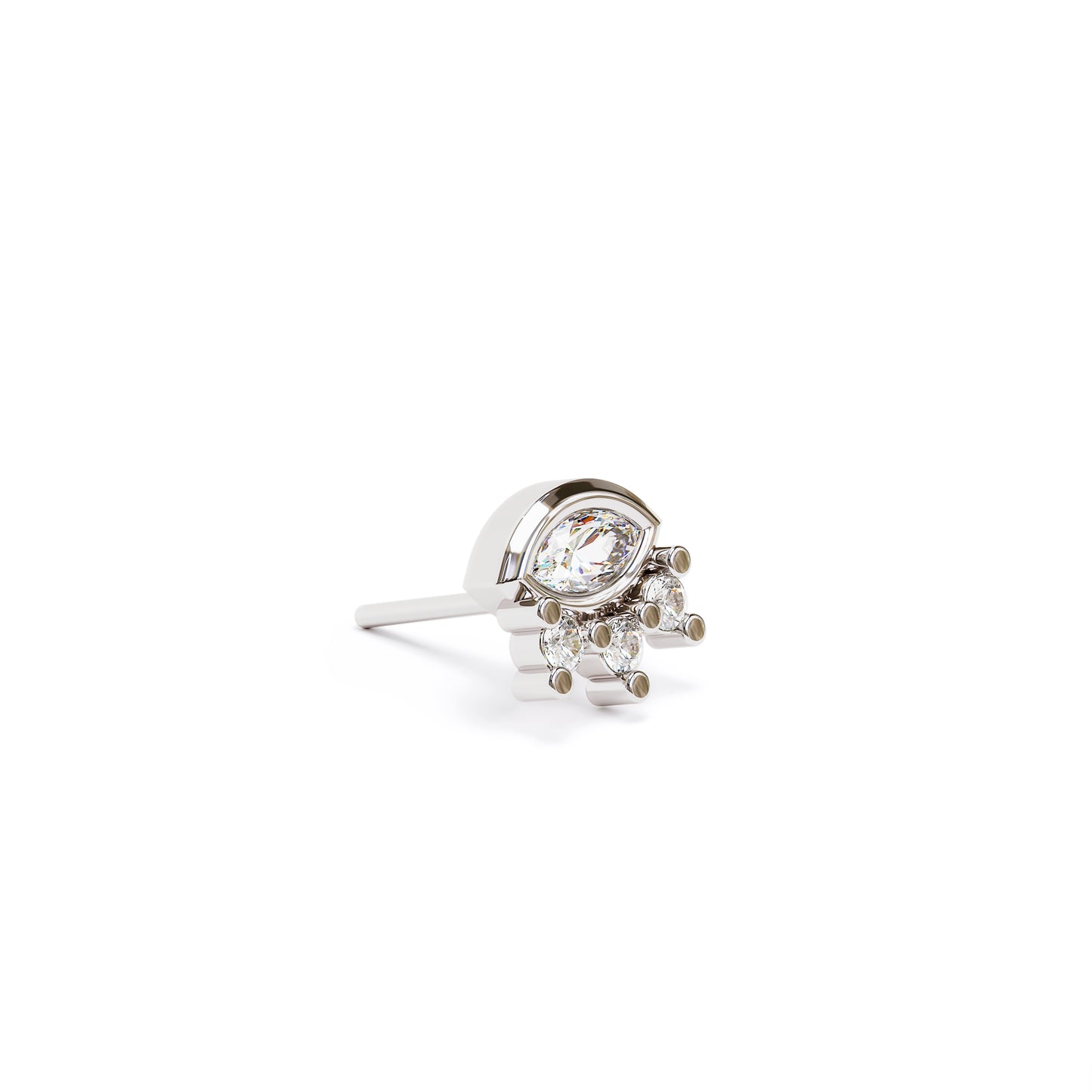14K Gold Marquise Round Diamond Sunrise Threadless End