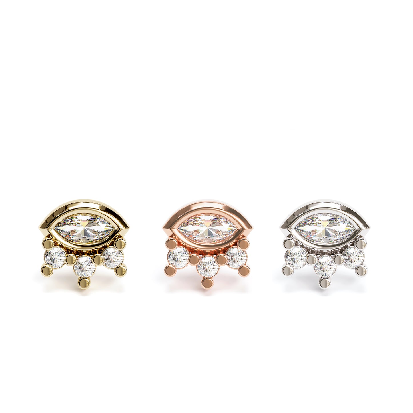 14K Gold Marquise Round Diamond Sunrise Threadless End