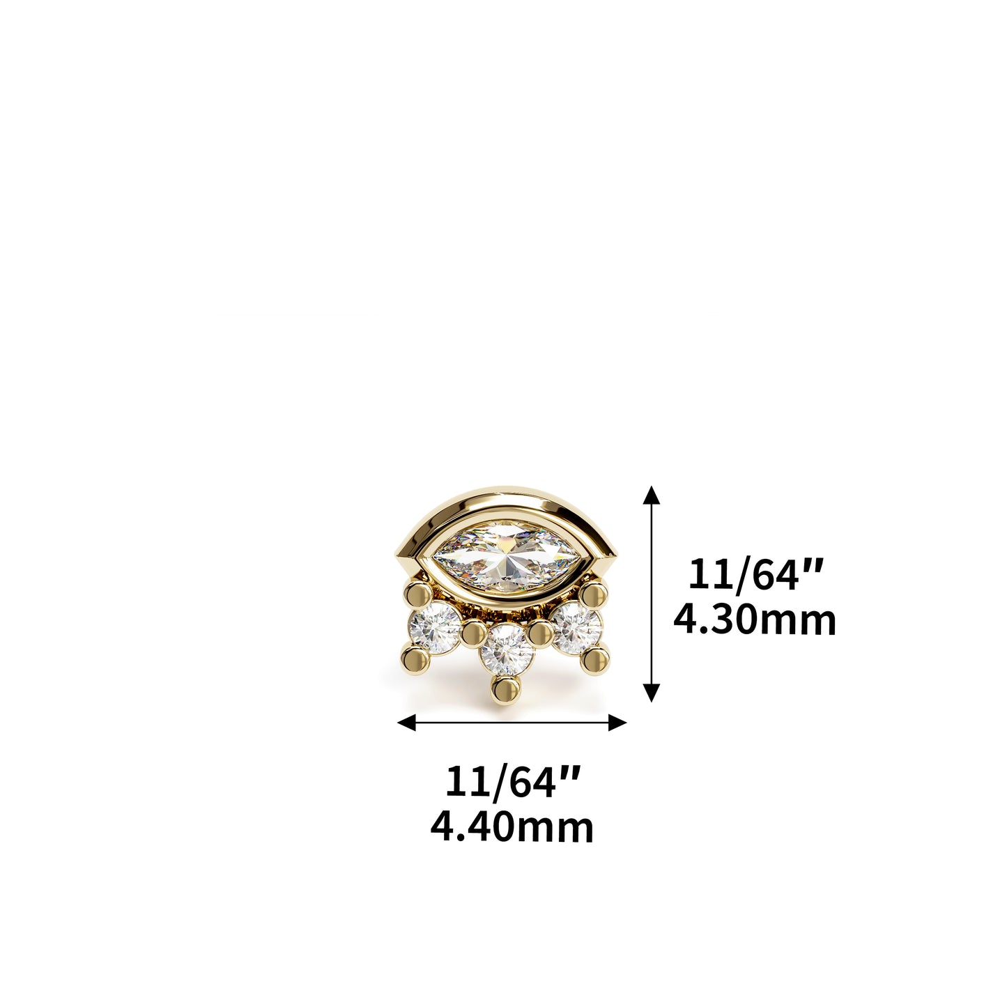 14K Gold Marquise Round Diamond Sunrise Threadless End