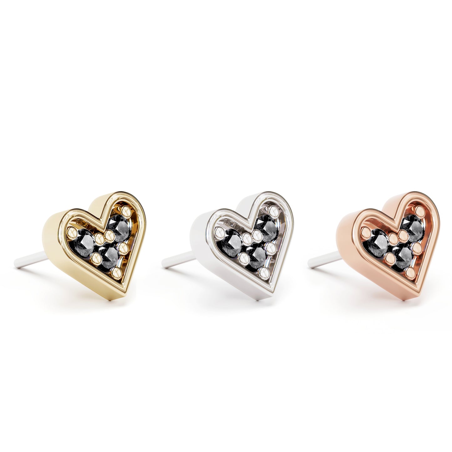 14K Gold Black Diamond Heart Threadless End