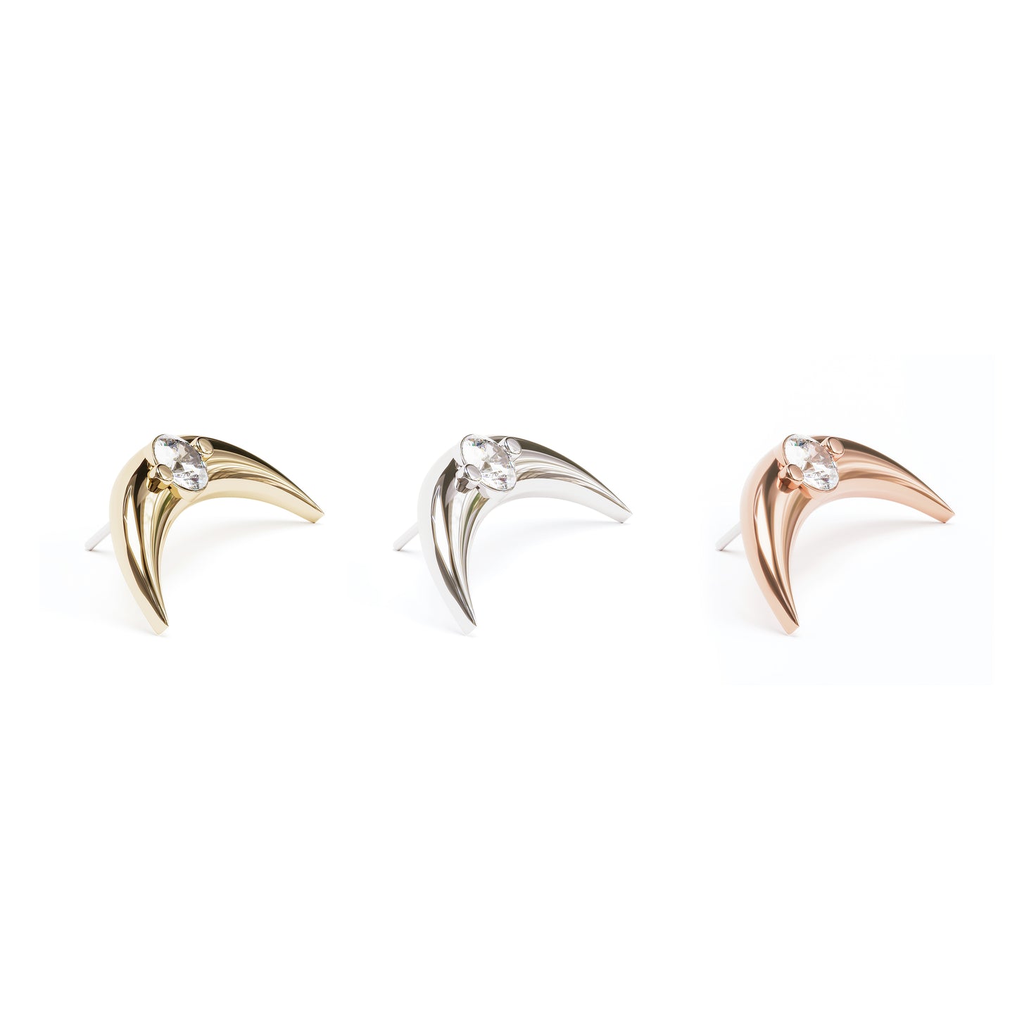 14K Gold Diamond Crescent Moon Threadless End