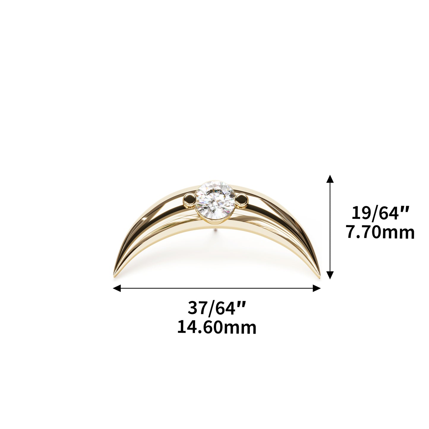 14K Gold Diamond Crescent Moon Threadless End