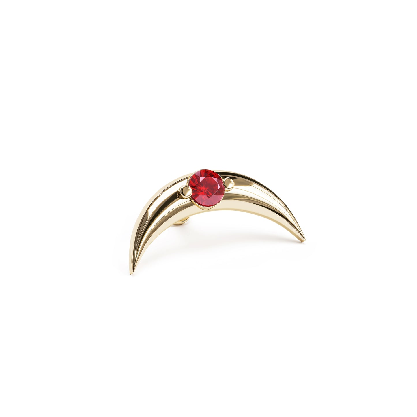 14K Gold Ruby Crescent Moon Stud