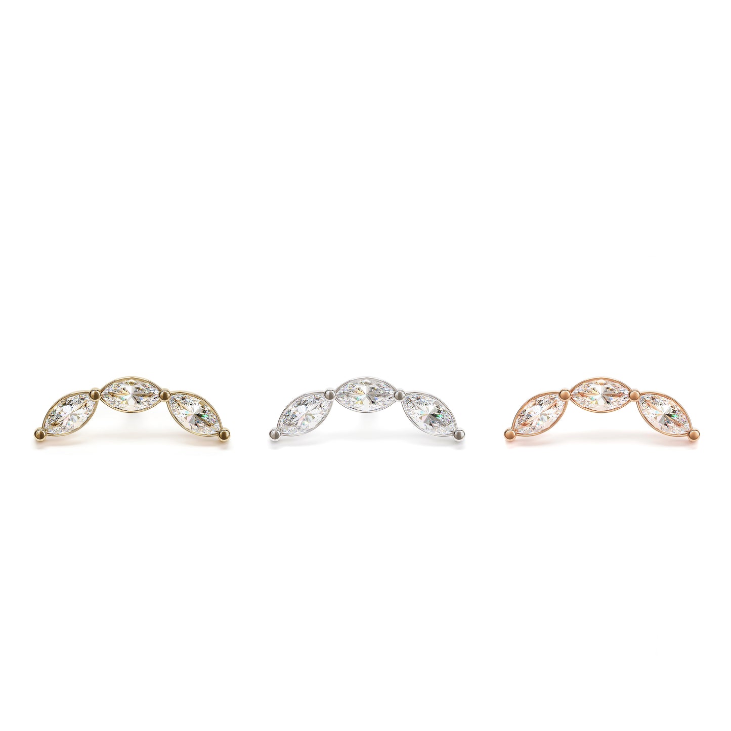 14K Gold Trio Marquise Diamond Curved Threadless End